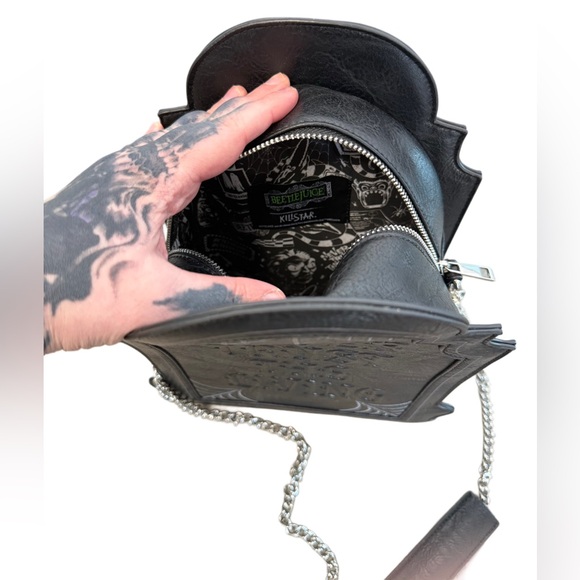 Killstar Beetlejuice Never Trust The Living Tombstone Crossbody Purse - Picture 2 of 4